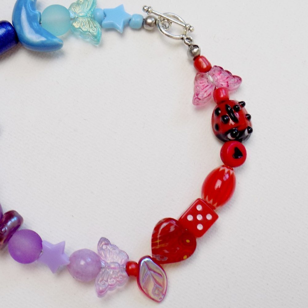 new! handmade charm bracelet chunky pearls indie kidcore funky random colorful - Picture 4 of 4
